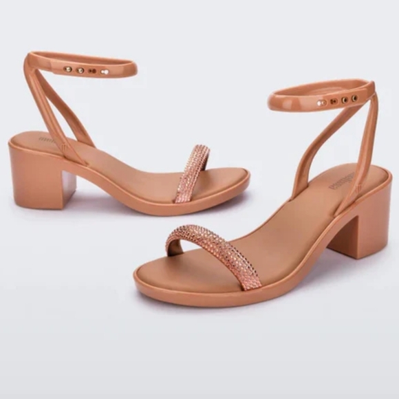 NWT Melissa Shiny Jelly Rhinestone Heel in Copper Brown Sz. 6 - Picture 1 of 3